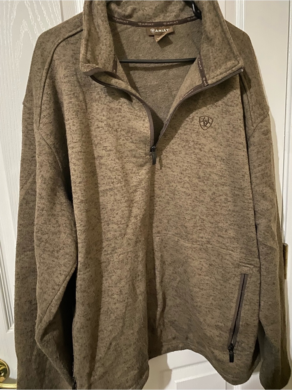 Ariat Men's Caldwell Logo 1/4 Zip Pullover Sweatshirt Brown Heather  XXL